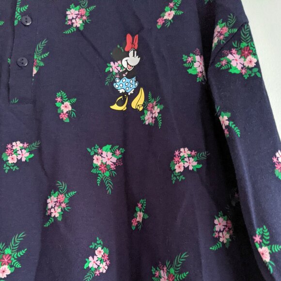 Disney Minnie Mouse Cotton Long Sleeve Shirt Floral Logo Navy Blue Lightweight - Picture 7 of 7